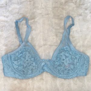 VICTORIA'S SECRET VS Body By Victoria Unlined Demi Bra Floral Lace Lite Blue 32C